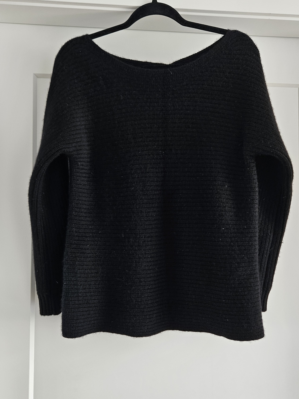 Talbots Black Off-Shoulder Ribbed Knit Sweater Pure Cashmere Large Petite
